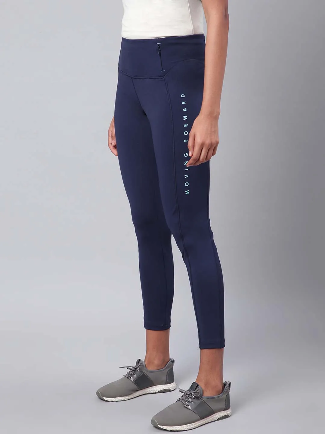 Dance Practice Rib Knit Alcis Women Navy Blue Drytech  Solid Cropped Training Tights