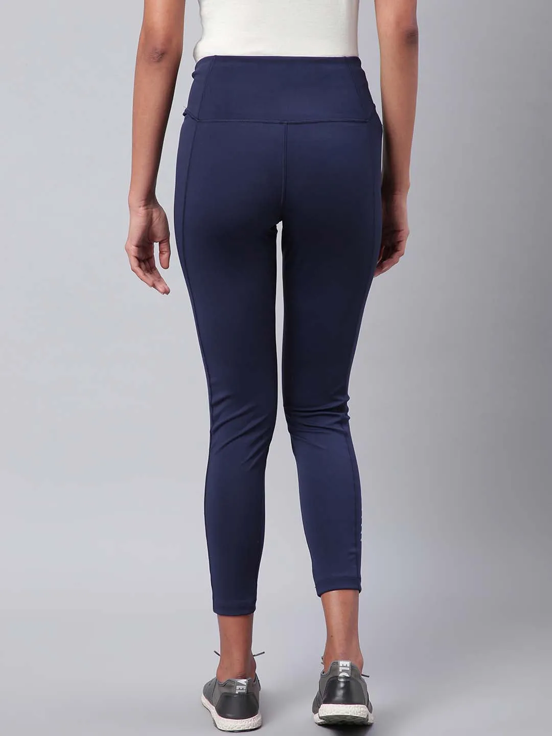 Alcis Women Navy Blue Drytech  Solid Cropped Training Tights Signature Fit Hiking Trail Pro Athlete