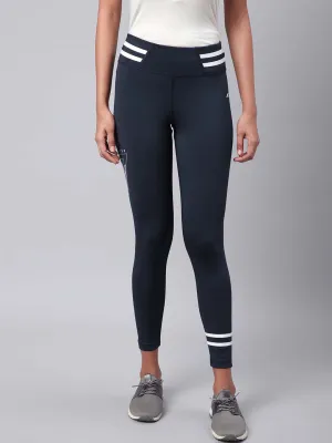 easy pull Seamless Design Plus Size Alcis Women Navy Blue White Drytech  Solid Cropped Training Tights