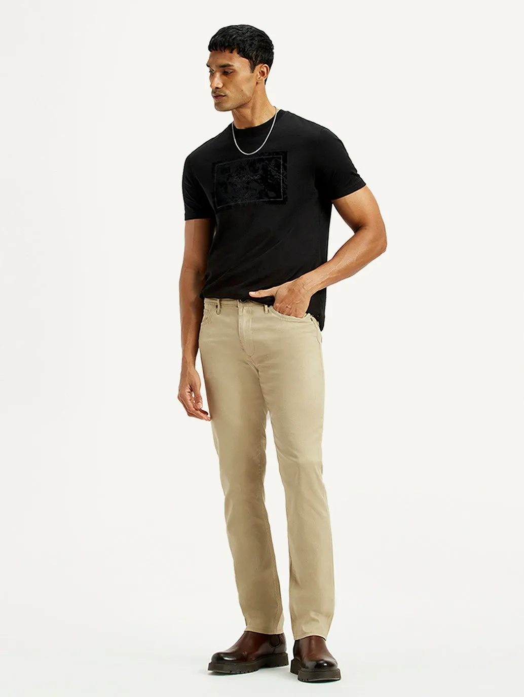 Men's 511 Beige Slim Fit Mid Rise Chinos Brunch Outfit Vintage Lover Formal Solid Choice