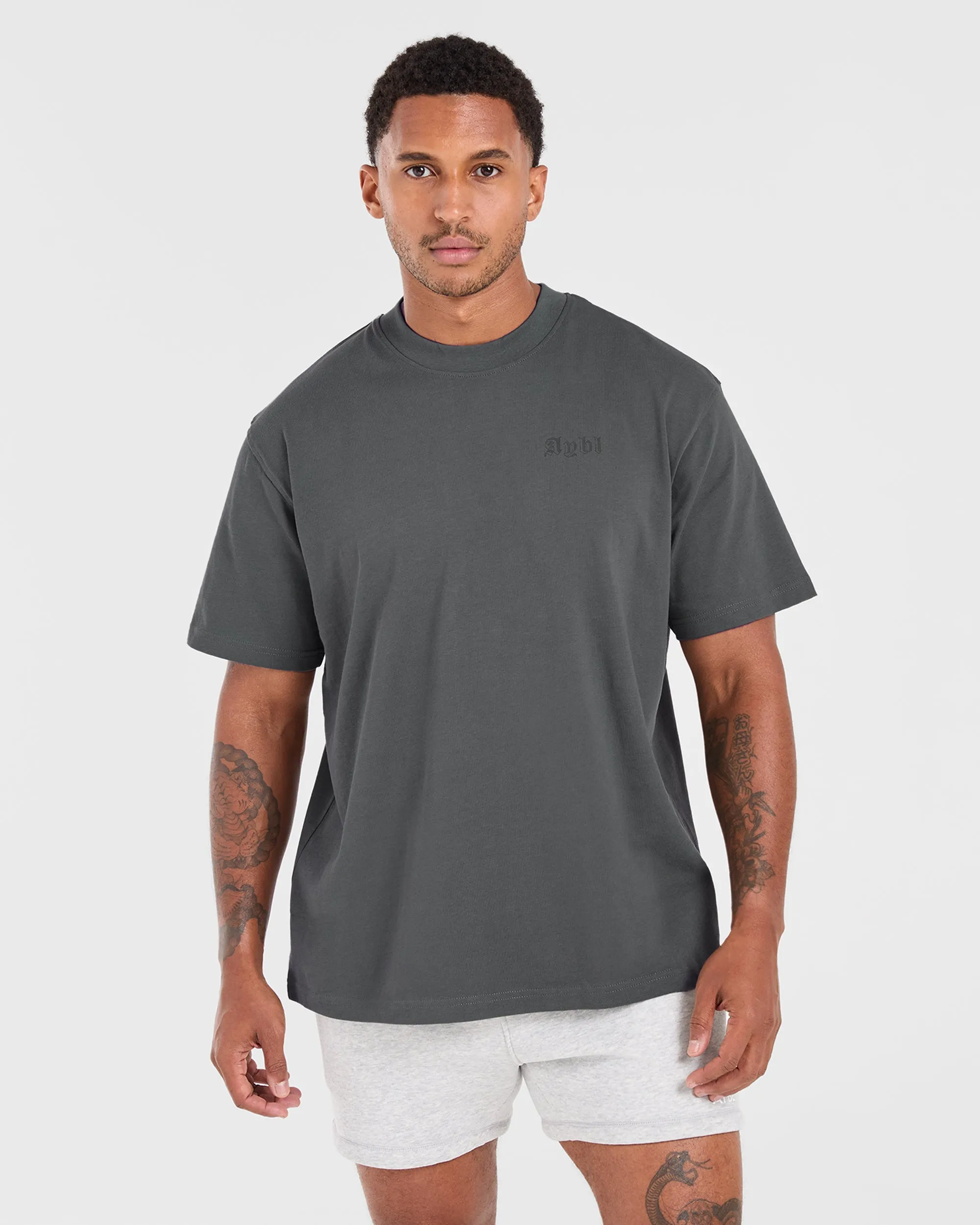 Mind of Steel Oversized T Shirt - Charcoal Silk combination Spring Wear