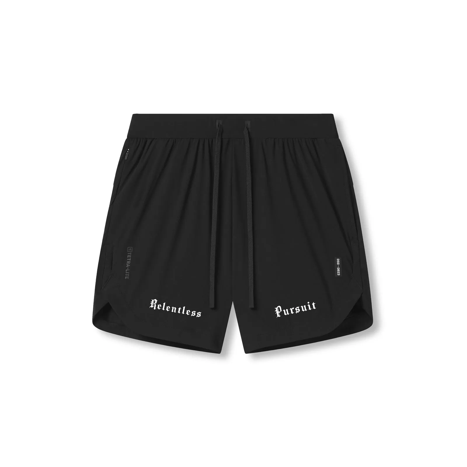 0823. Tetra-Lite? 7" Linerless Short - Black "RP" Minimalist Look