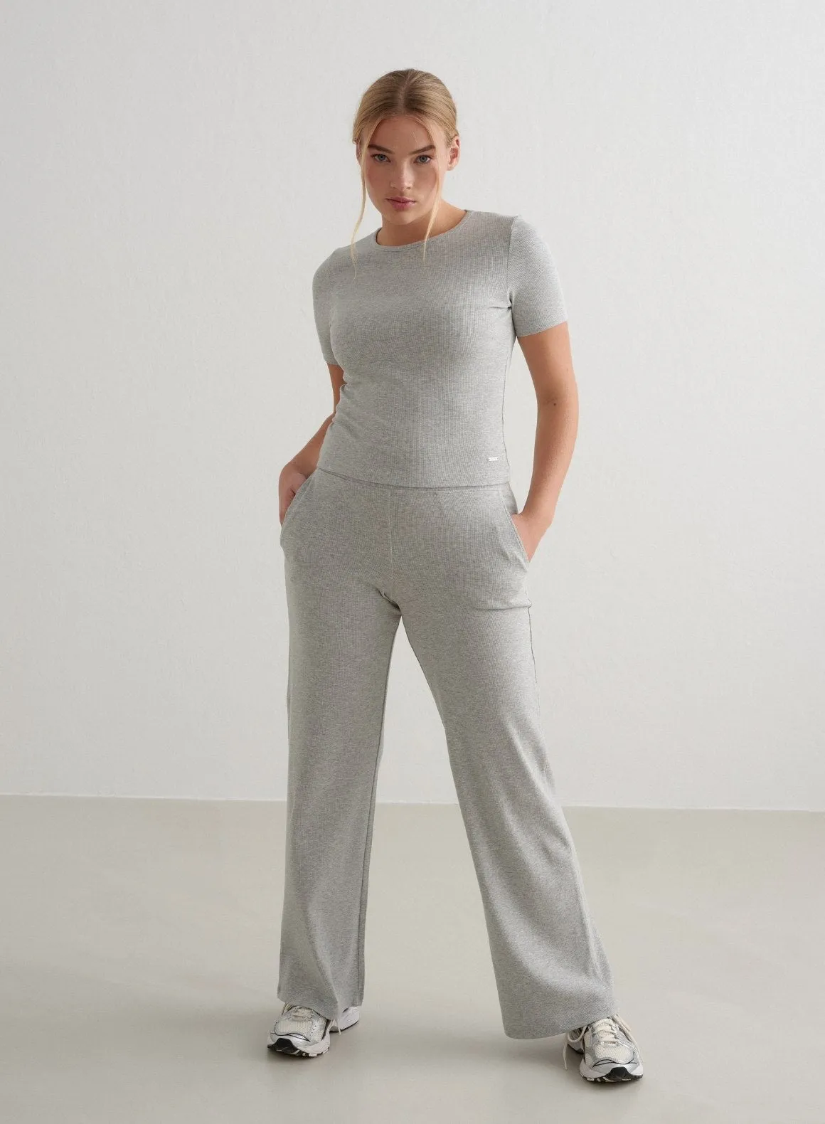 Water Based Ink Grey Melange Ease Ribbed Short Sleeve