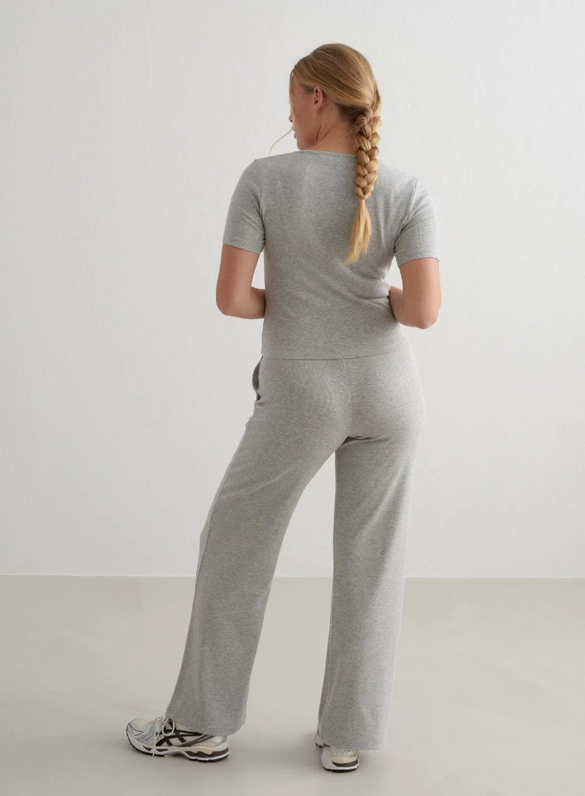 Grey Melange Ease Ribbed Short Sleeve Comfortable Shape EcoFriendlyMaterial