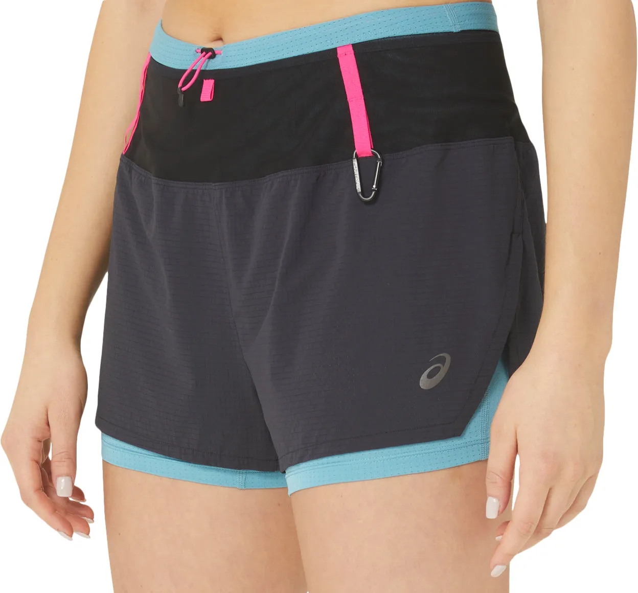 Anti Static Material Asics FujiTrail 2 In 1 Womens Running Shorts - Black