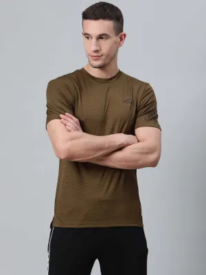 Wave Core Music Mood Alcis Men Olive Green Self Checked Round Neck Training T-shirt