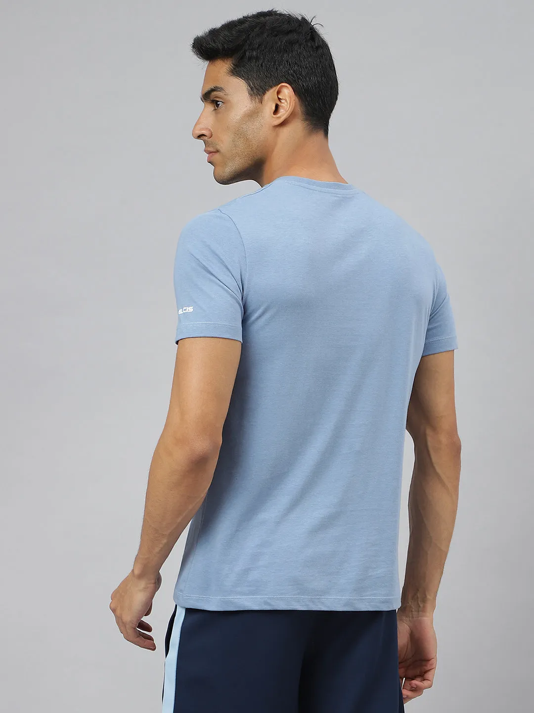 Motion Core Firm Leather Alcis Men Faded Denim Graphic Print Soft-Touch Regular-Fit Athleisure T-Shirt