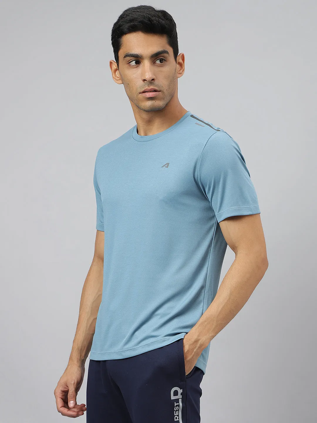 Alcis Men Golden Olive Drytech  Anti-Static Slim-Fit Round Neck Running T-Shirt Soft Inner Lining Ventilated Back Panel