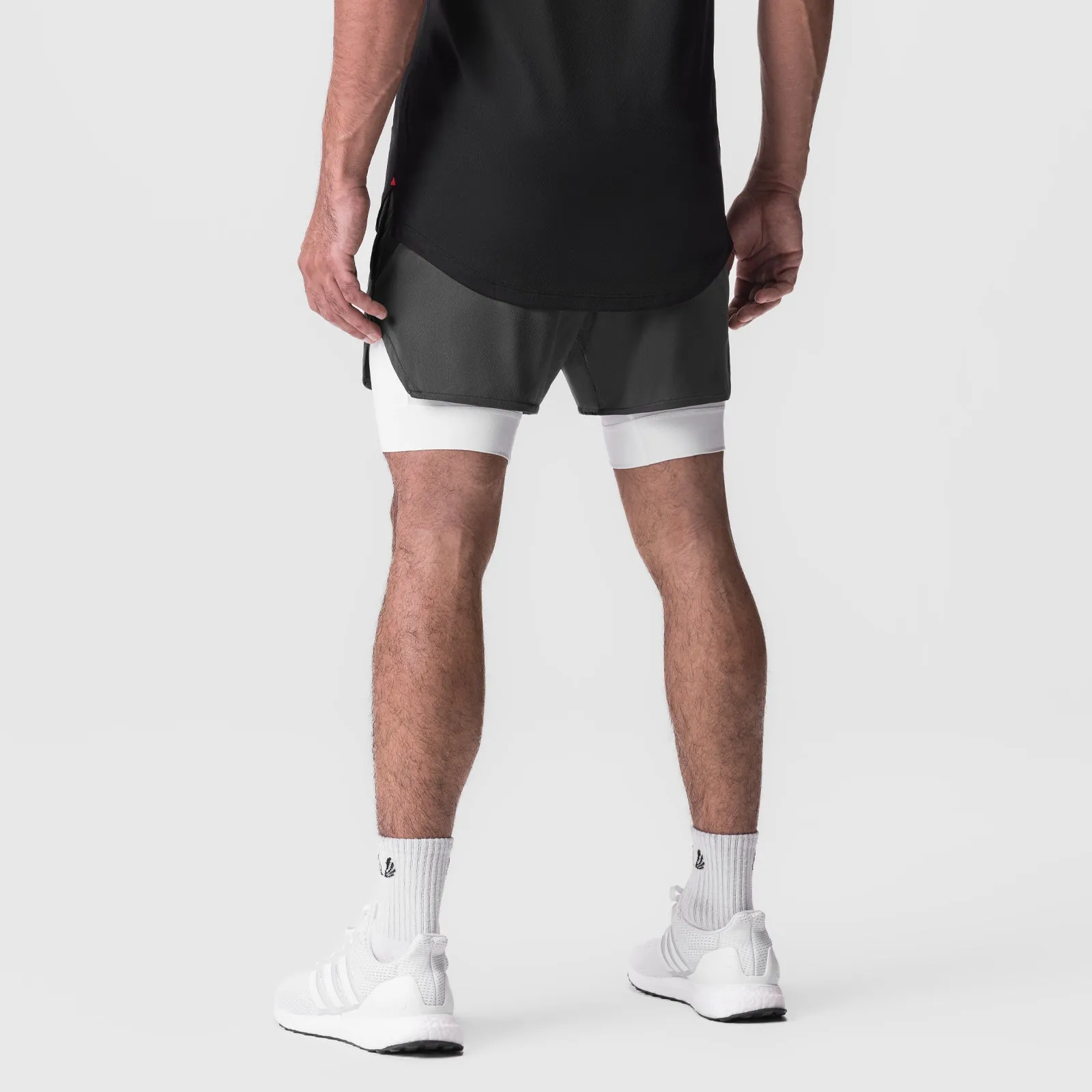 0828. AeroSilver? 5" Liner Short - Space Grey "Wings"/White Loose Fit