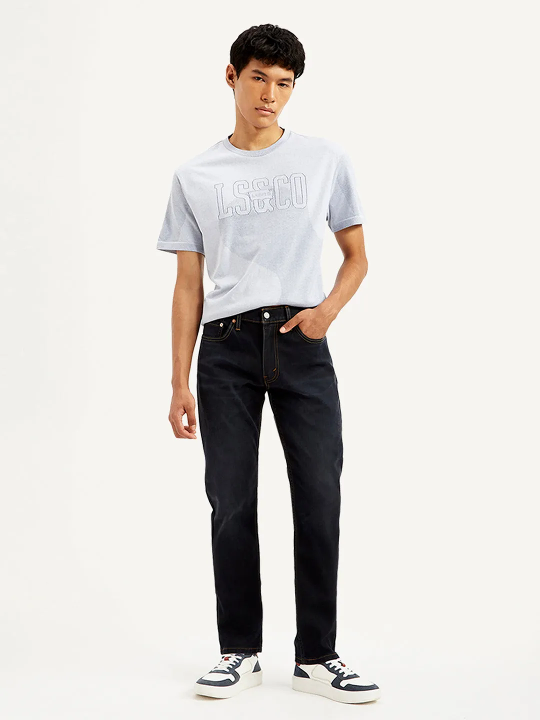 Men's 511 Navy Blue Slim Fit Mid Rise Jeans Modern Straight Leg Shopping Day High Quality Weekend Style