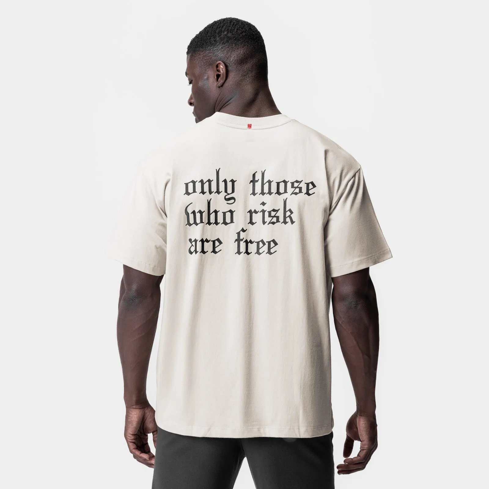 0797. Tech Essential? Relaxed Tee - Stone/Black "OTWR" Stretch Jersey Knit Non Fading Material
