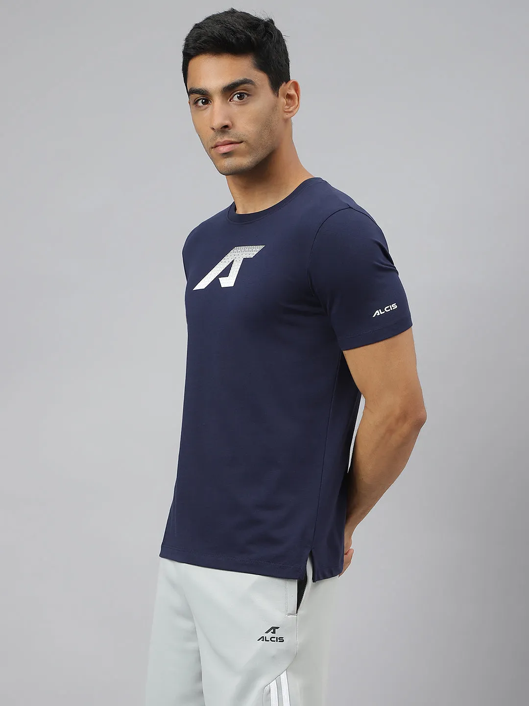 Alcis Men Navy Soft-Touch Regular-Fit Athleisure T-Shirt Craft Core