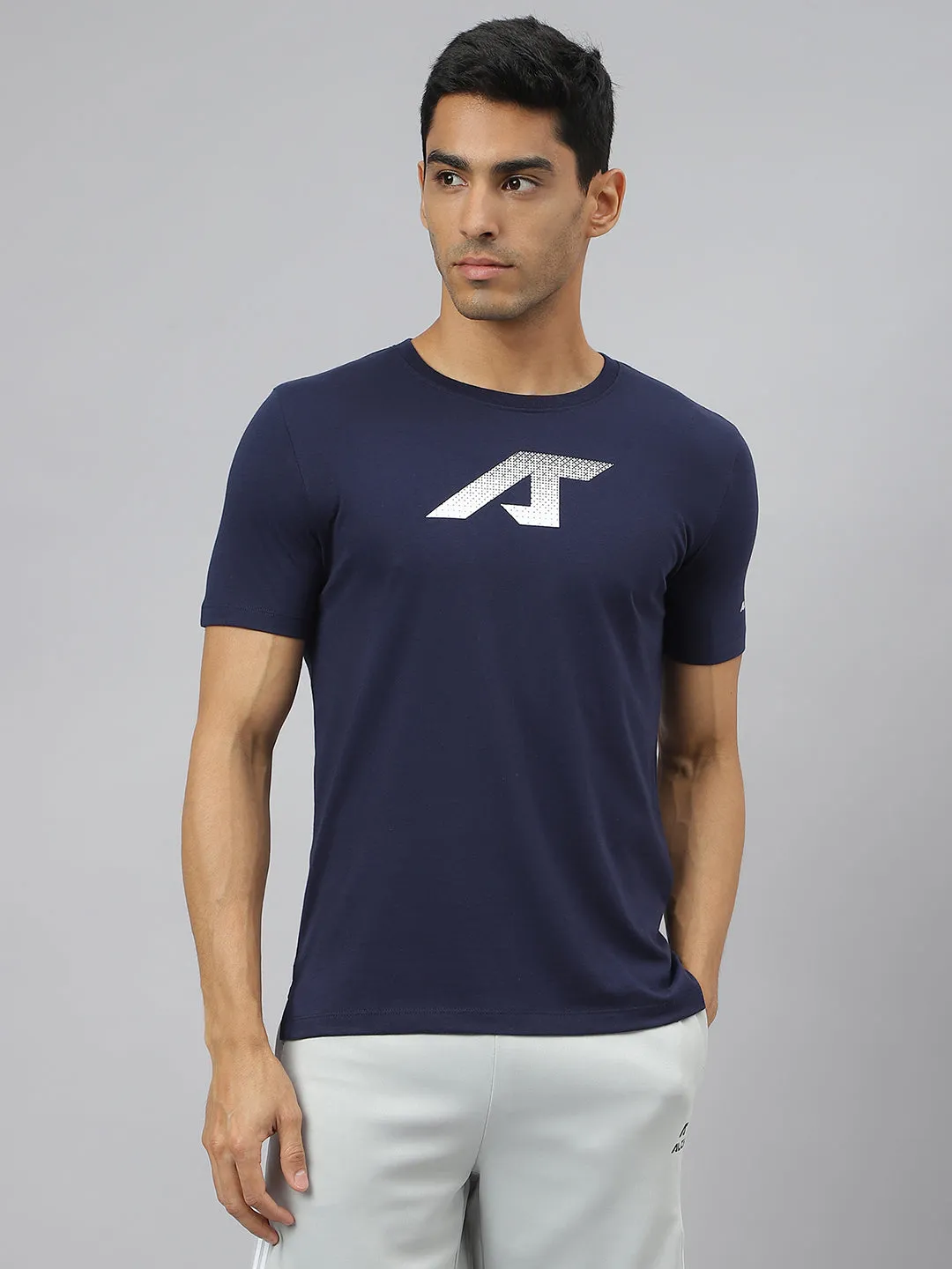 Love Core Alcis Men Navy Soft-Touch Regular-Fit Athleisure T-Shirt