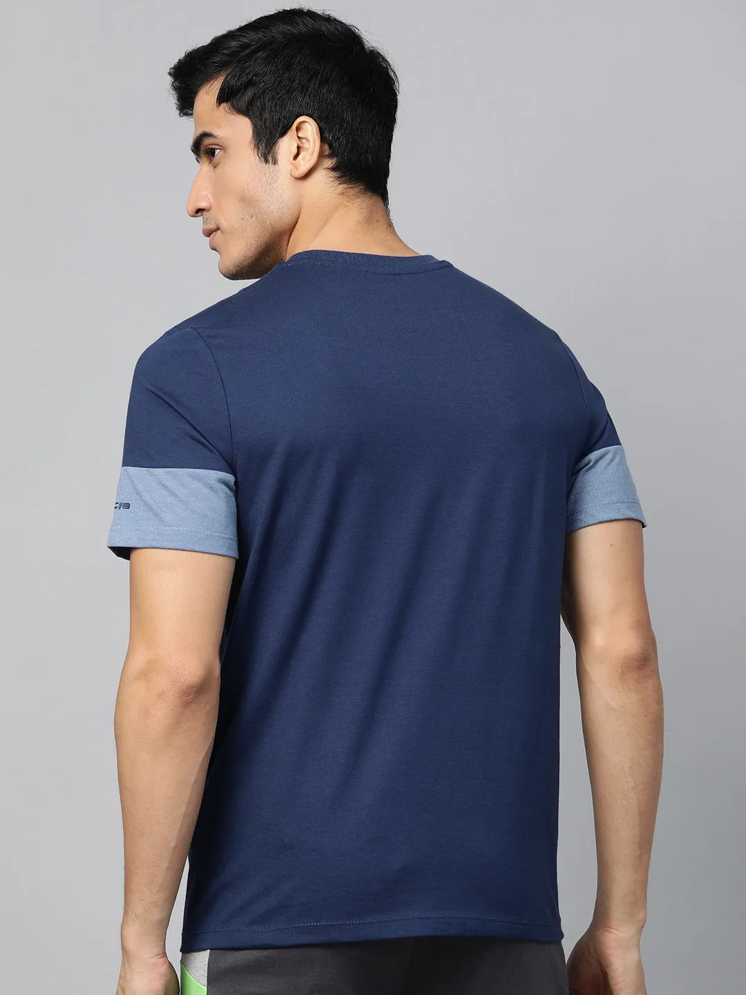 Heavy Silk Alcis Men Navy Blue Slim Fit Printed Round Neck Running T-shirt