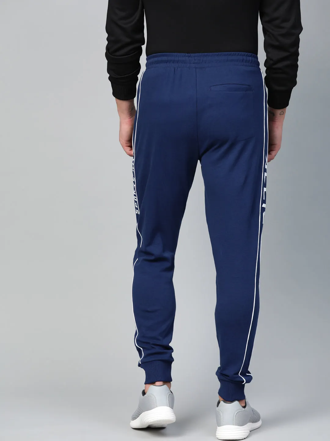 Alcis Men Navy Blue Solid Joggers with Side Striped Detail Solid shade Urban Style