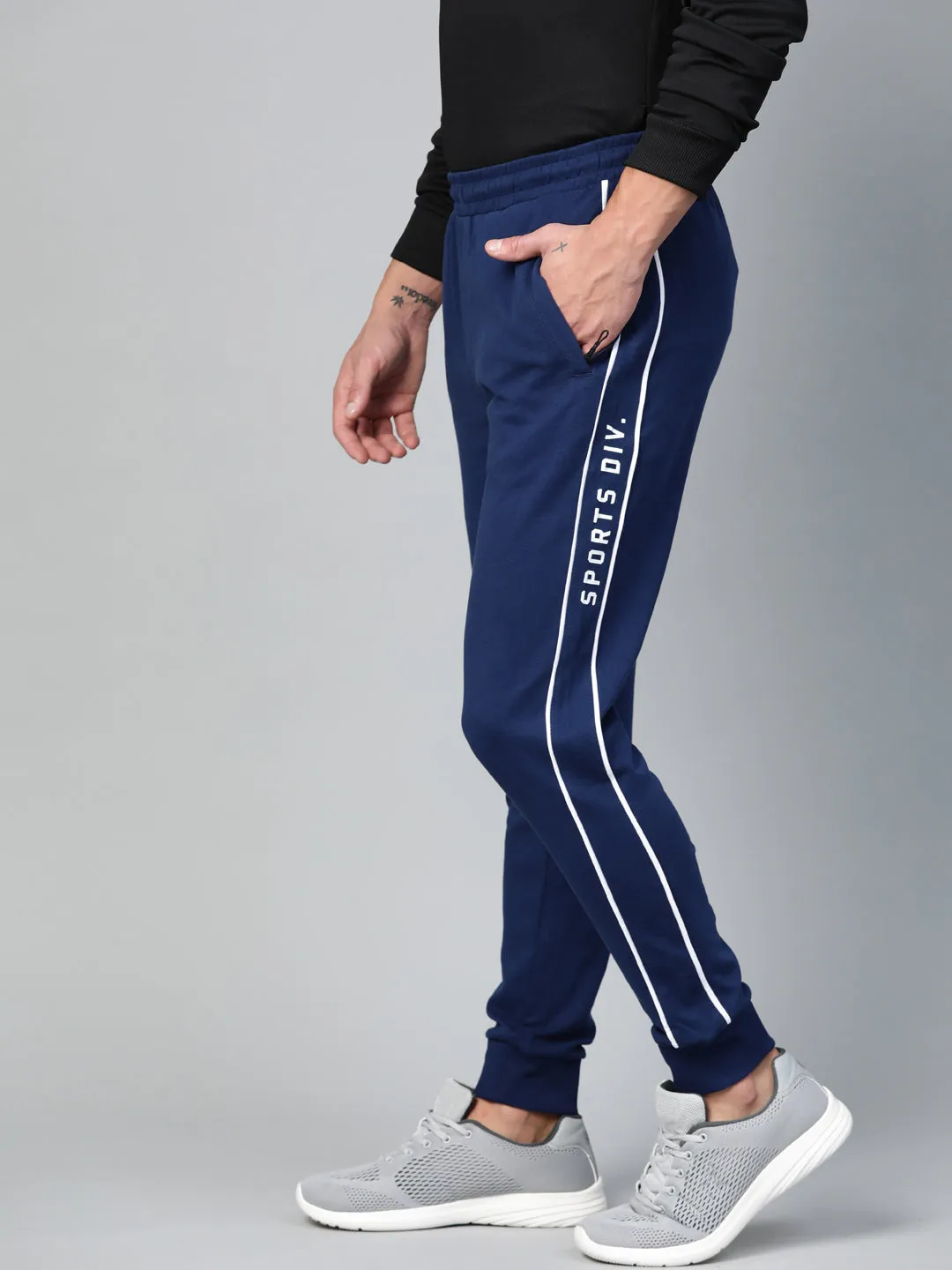 Reversible design Multi Pocket Design Alcis Men Navy Blue Solid Joggers with Side Striped Detail