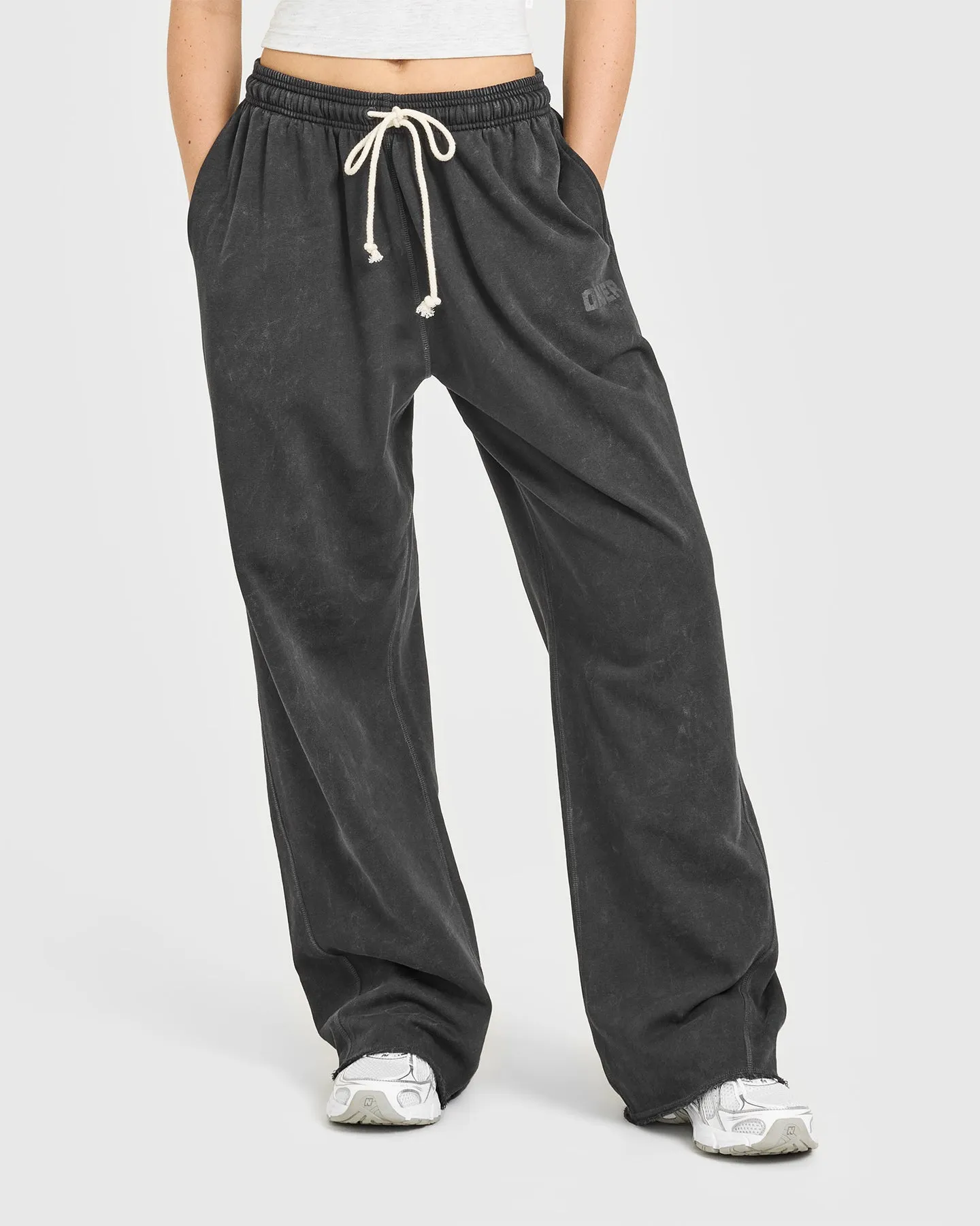 Odor Resistant Raw Lounge Wide Leg Joggers | Washed Black ReflectiveTrim Anti Slip Waistband