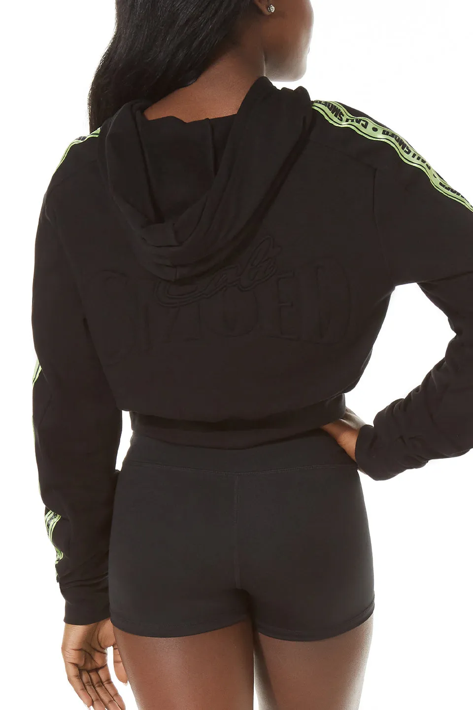 Club SMOED Cropped Hoodie in Black Thermal Insulation Layer StretchWaistband